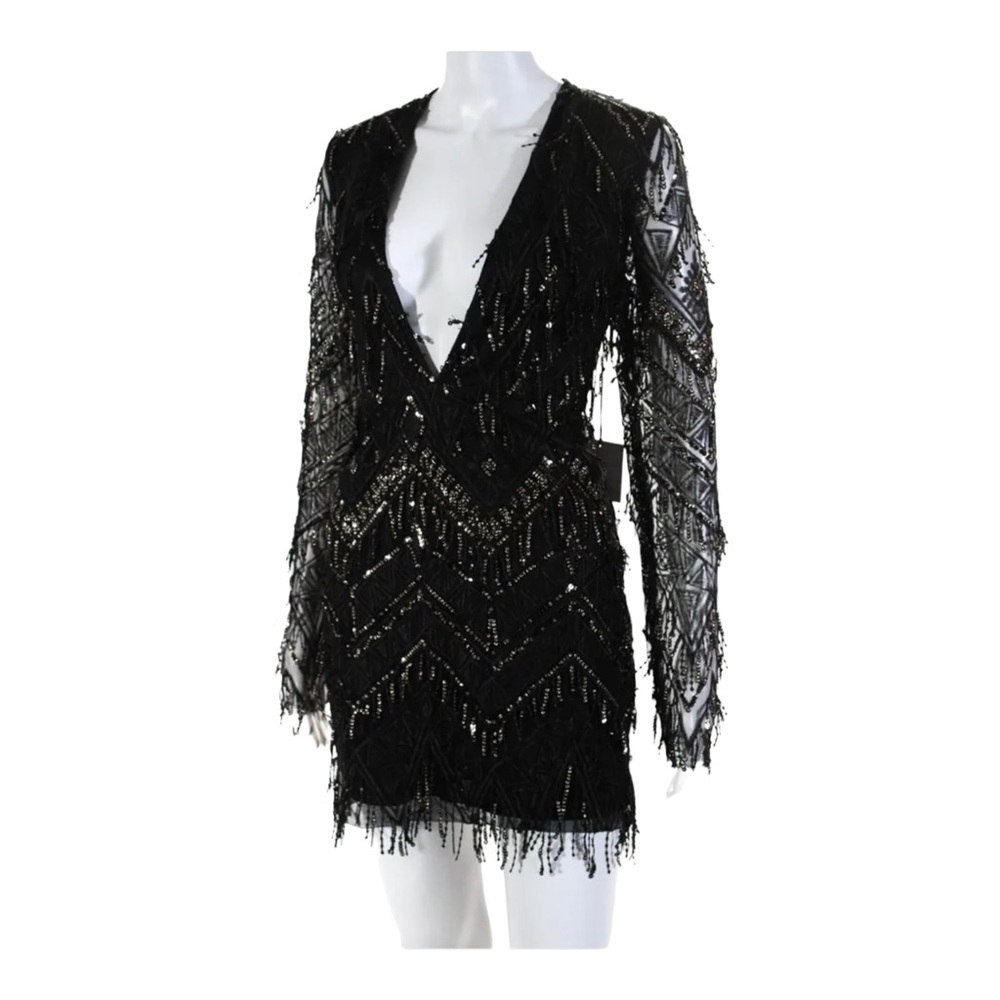 NWT BY THE WAY x Revolve Black Sequin Fringe Long Sleeve Mini Dress XL Cocktail - Picture 6 of 11
